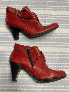 Born red leather ankle booties.